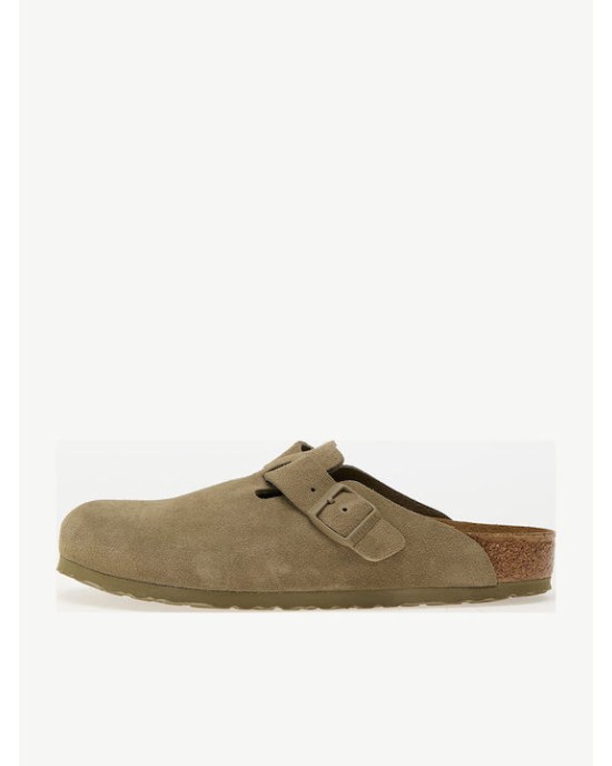 Birkenstock Boston Leather Velvet Faded Khaki