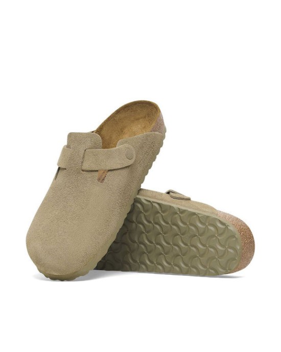 Birkenstock Boston Leather Velvet Faded Khaki