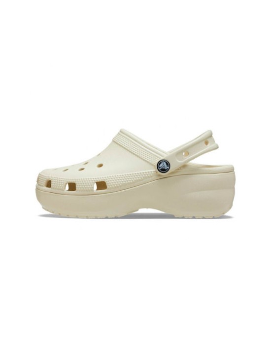 Crocs Classic Platform Clog Γυναικεία Ανατομικά Σαμπό Μπεζ