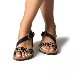 Fantasy Sandals Δερμάτινα Γυναικεία Ανατομικά Σανδάλια Leopardo Velvet