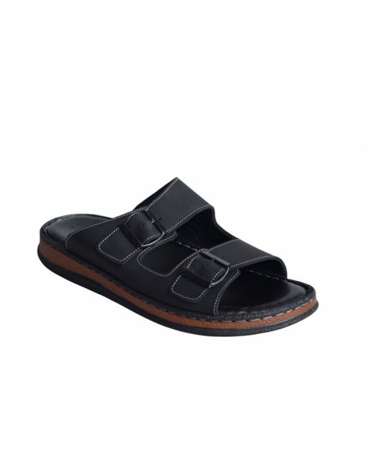 Gotsi Anatomic Δερμάτινα Ανδρικά Σανδάλια σε Μαύρο Χρώμα