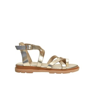 Lady Leather Women's Flat Sandals in Gold Color