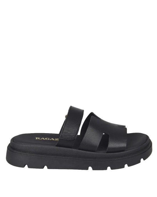 Ragazza Δερμάτινα Γυναικεία Σανδάλια Ανατομικά σε Μαύρο Χρώμα