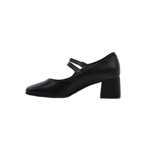 Ragazza Leather Black Medium Heels with Strap