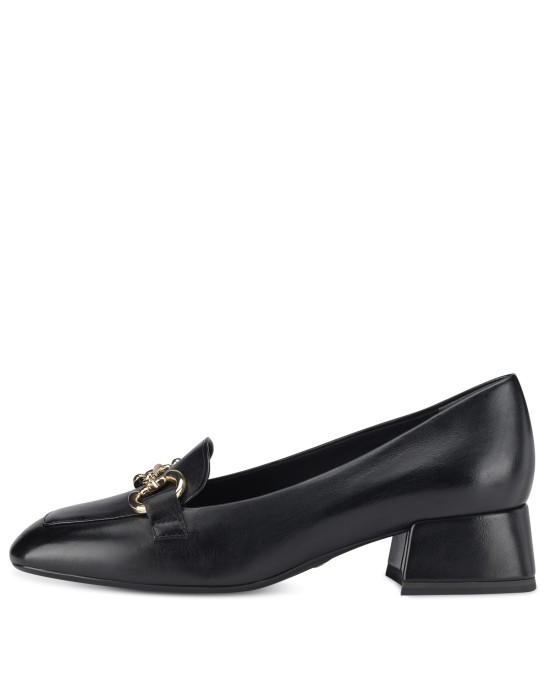 Tamaris Black Ανατομικά Δερμάτινα Loafers με τακούνι Μαύρα