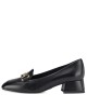 Tamaris Black Ανατομικά Δερμάτινα Loafers με τακούνι Μαύρα