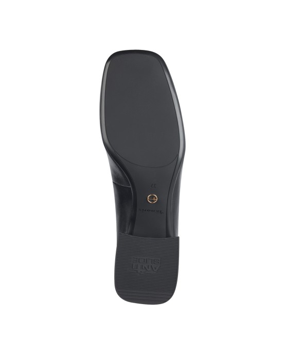 Tamaris Black Ανατομικά Δερμάτινα Loafers με τακούνι Μαύρα