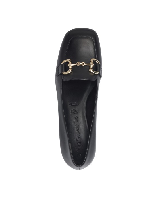 Tamaris Black Ανατομικά Δερμάτινα Loafers με τακούνι Μαύρα