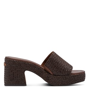Tamaris Mules με Χοντρό Ψηλό Τακούνι σε Καφέ Χρώμα