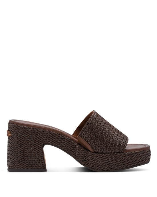 Tamaris Mules με Χοντρό Ψηλό Τακούνι σε Καφέ Χρώμα
