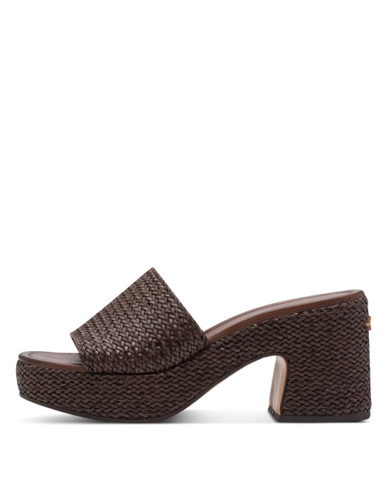 Tamaris Mules με Χοντρό Ψηλό Τακούνι σε Καφέ Χρώμα