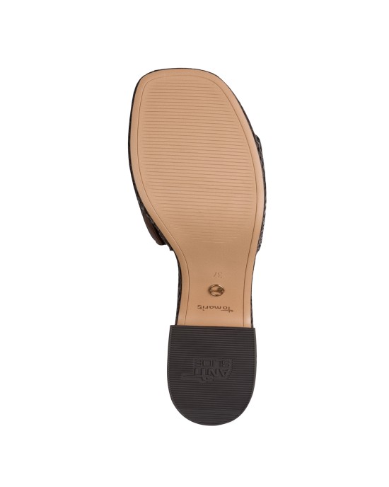 Tamaris Mules με Χοντρό Ψηλό Τακούνι σε Καφέ Χρώμα