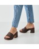 Tamaris Mules με Χοντρό Ψηλό Τακούνι σε Καφέ Χρώμα