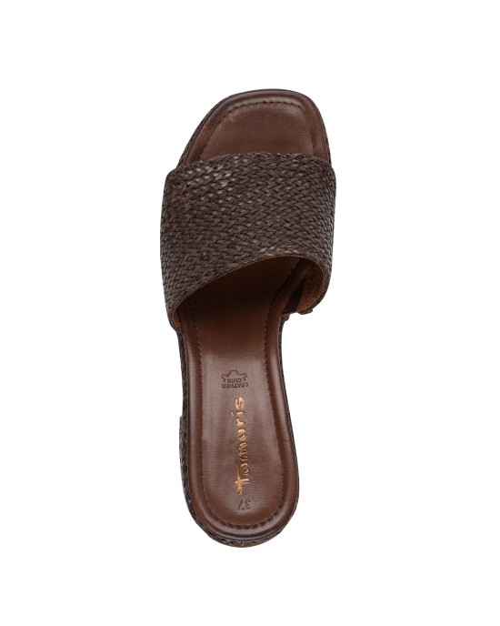 Tamaris Mules με Χοντρό Ψηλό Τακούνι σε Καφέ Χρώμα