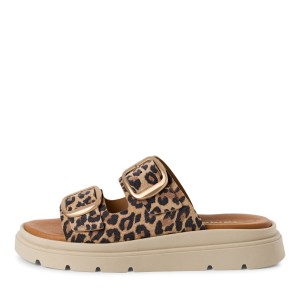 Tamaris Leather Women's Flat Sandals Flatforms in Beige Color