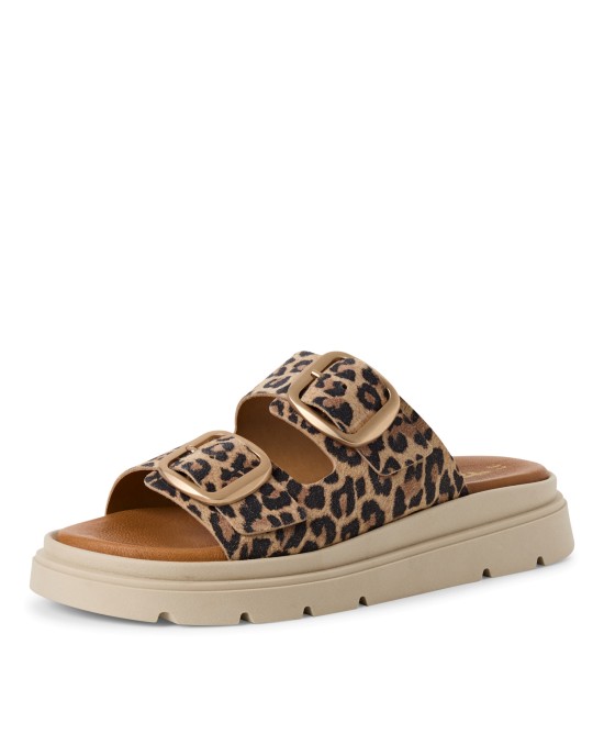 Tamaris Δερμάτινα Γυναικεία Σανδάλια Flatforms σε Μπεζ Χρώμα