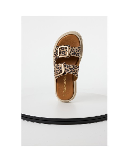 Tamaris Δερμάτινα Γυναικεία Σανδάλια Flatforms σε Μπεζ Χρώμα