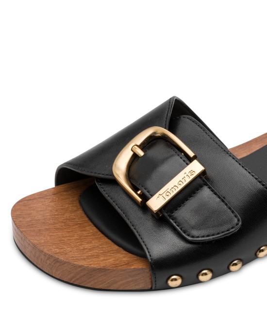 Tamaris Δερμάτινα Γυναικεία Σανδάλια Μαύρα 