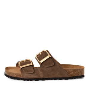Tamaris Δερμάτινα Γυναικεία Σανδάλια Flatforms Καφέ