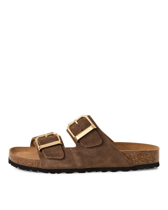 Tamaris Δερμάτινα Γυναικεία Σανδάλια Flatforms Καφέ