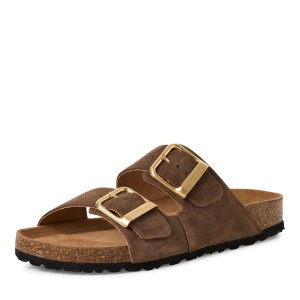 Tamaris Δερμάτινα Γυναικεία Σανδάλια Flatforms Καφέ