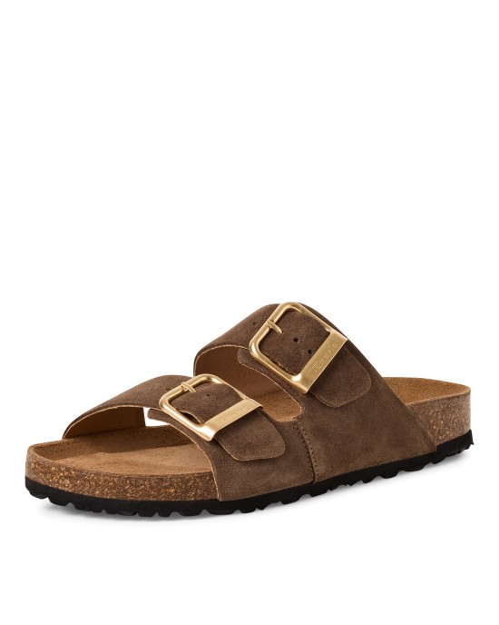 Tamaris Δερμάτινα Γυναικεία Σανδάλια Flatforms Καφέ