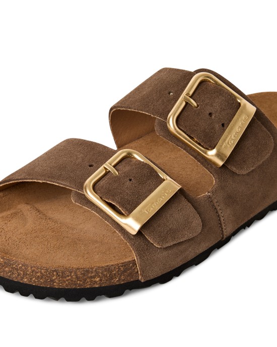 Tamaris Δερμάτινα Γυναικεία Σανδάλια Flatforms Καφέ