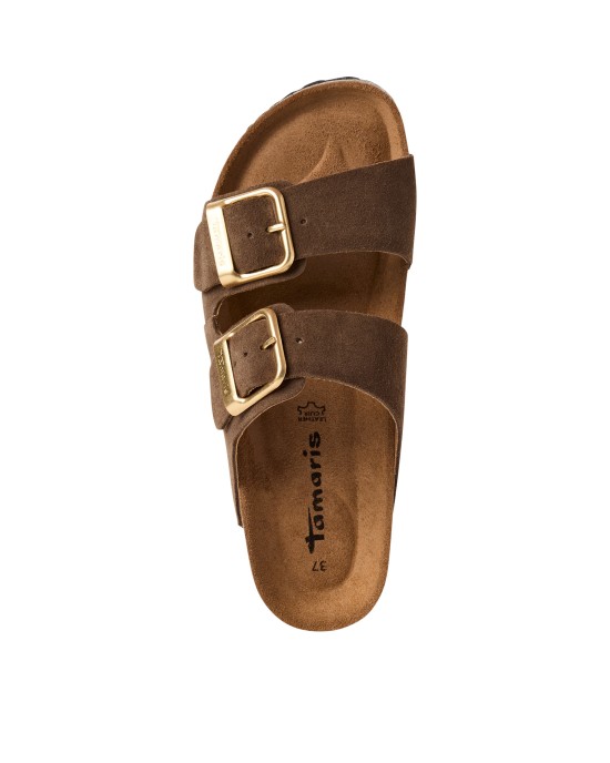 Tamaris Δερμάτινα Γυναικεία Σανδάλια Flatforms Καφέ